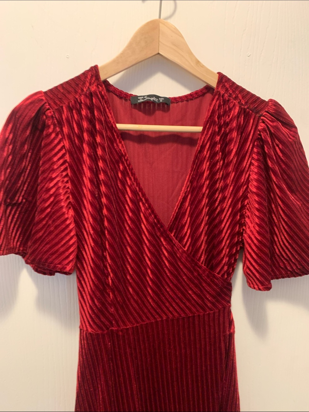 Simple Red Velvet High-Low Wrap Dress - Picture 3 of 5